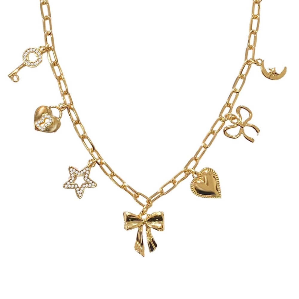 New! Ballet Charm Bow Gold Necklace (1052) NWOT